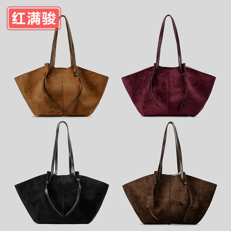 网红同款磨砂仿麂皮托特包大容量复古绒面子母手提包翅膀包女工厂|undefined