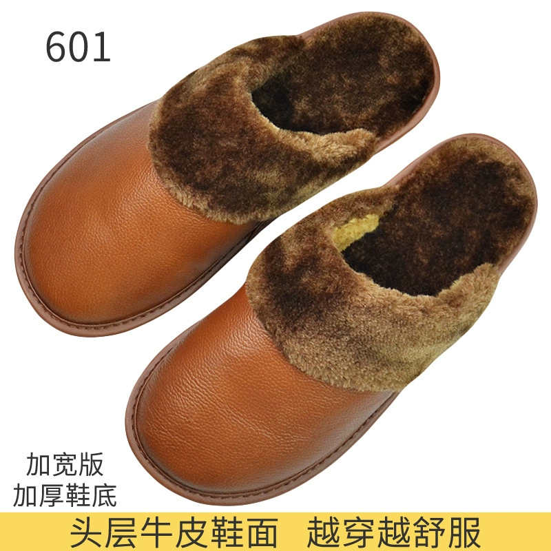 Расширенный большой док-слой воловьей кожи, хлопковые тапочки, домашние тапочки из натуральной кожи, осенне-зимние мужские и женские домашние тапочки для пожилых людей с толстой подошвой