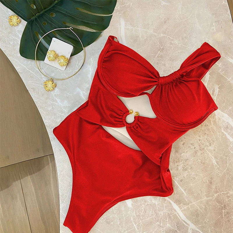 Regular Top Length Bodysuit Tops Type Swimming Occasion Women's Sexy Solid Color Hollow Out One Piece Swimwear