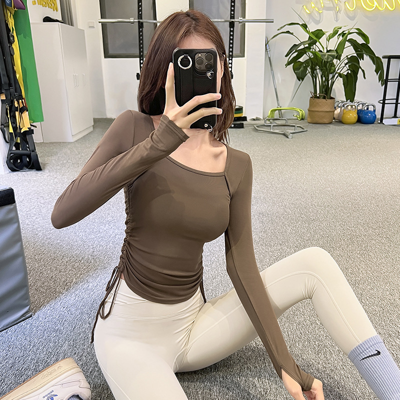 Yoga Clothes Long Sleeve Women's No-Chest Pad Finger-Coats Yoga Clothes Autumn And Winter Tops Women's Sports Fitness Clothes