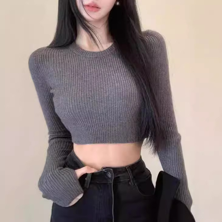 American Style Short Sexy Tight Stretch Knitwear Women's Classic Top Thumb Hole Design Navel Backing Shirt American Style Short Sexy Tight Stretch Knitwear Women's Classic Top Thumb Hole Design Navel Backing Shirt