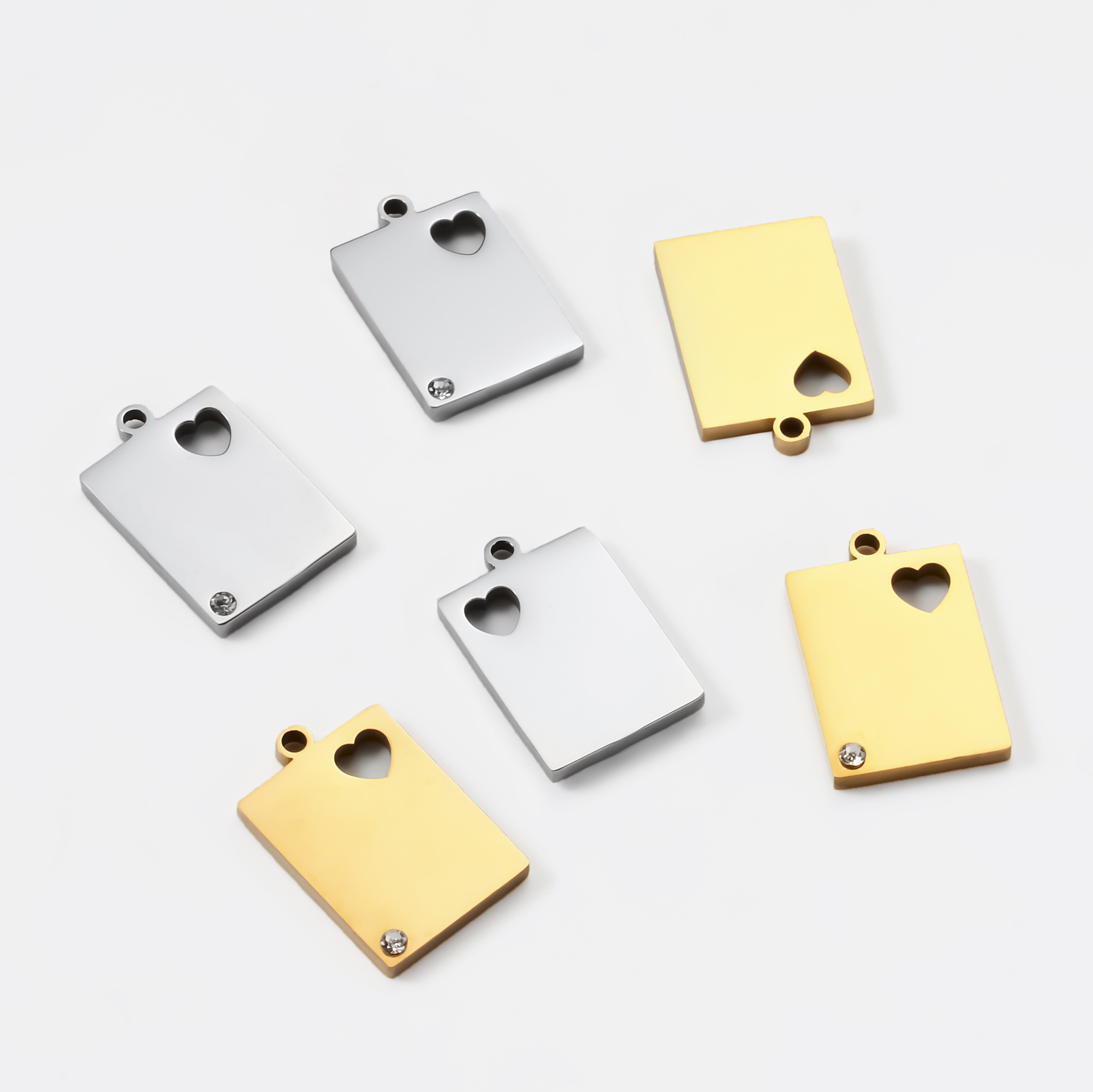 Pendant Jewelry Making Type 12 * 18mm Jewelry Making Size 5 PCS/Package 12 * 18mm 304 Stainless Steel Zircon Heart Shape Solid Color Rectangle Polished Pendant