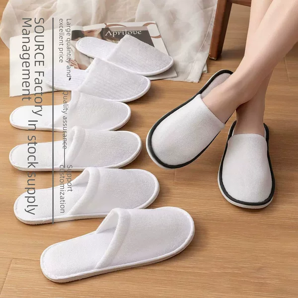 Five-Star Linen Hotel Exclusive Non-Slip Cotton Slippers for Home Use, Thickened for Entertaining Guests, Disposable Slippers