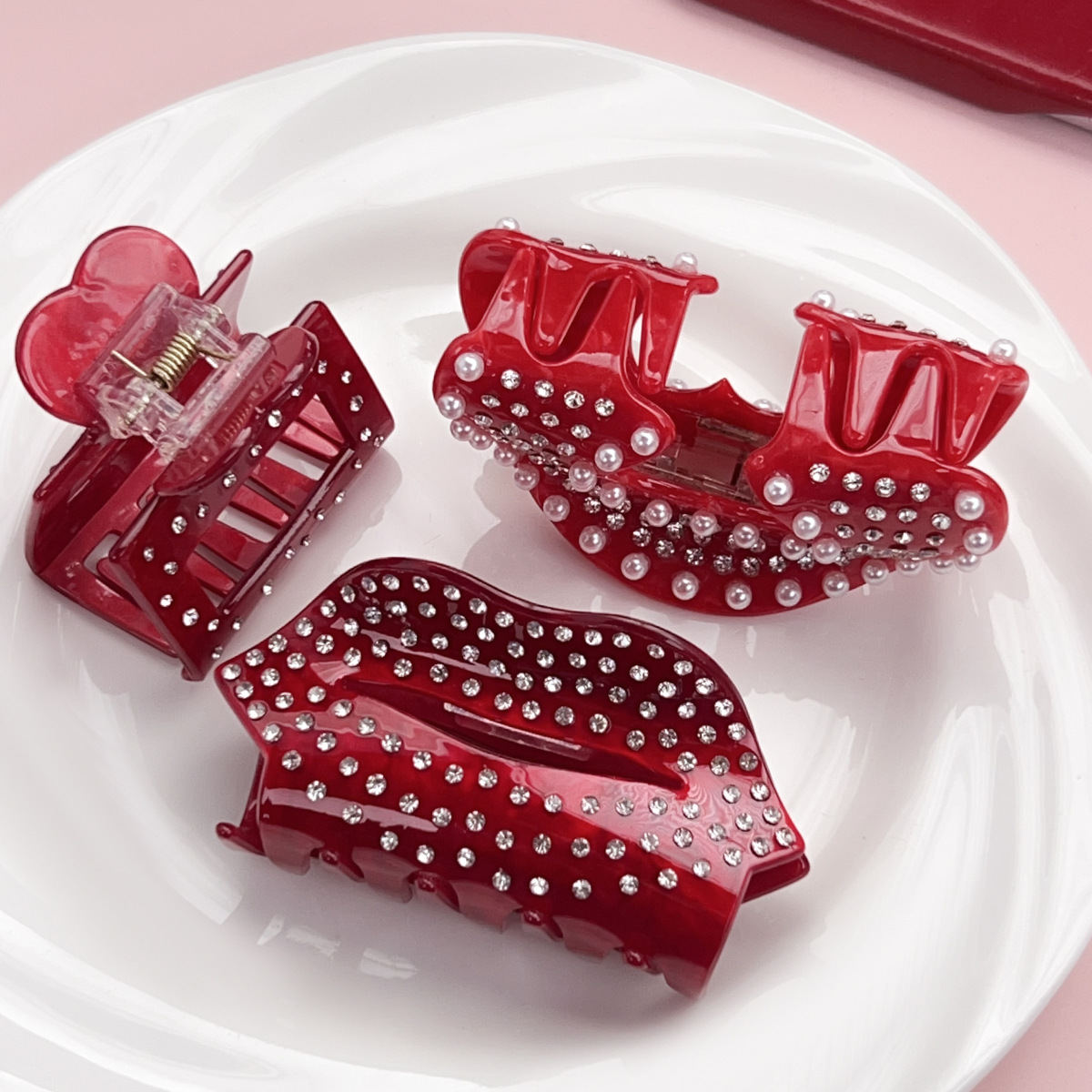 Baifeiya acetato amor pinza de pelo industria pesada horquilla de diamante Luz de lujo de alto grado de tiburón clip de San Valentín accesorios para el cabello tocado