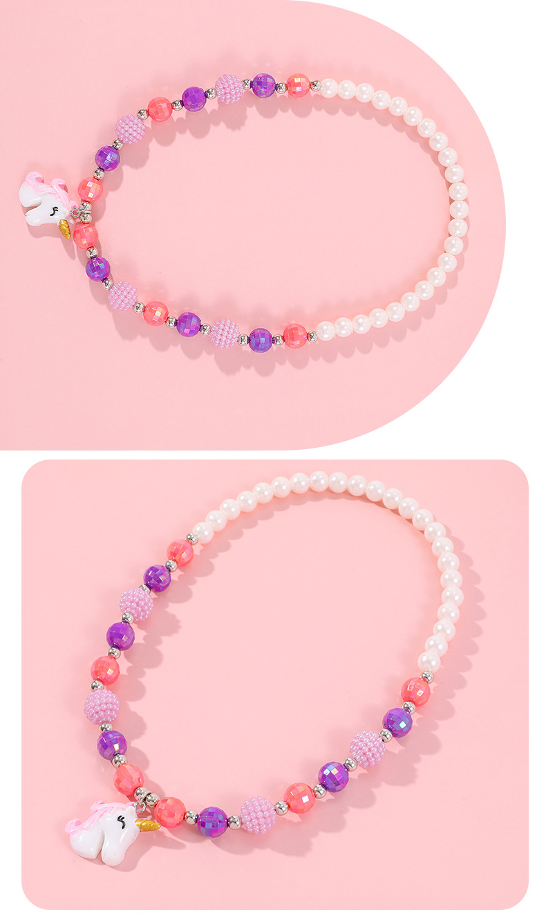 Sweet Heart Shape Unicorn Resin Beaded Girlu0027S Necklace 1 Piece