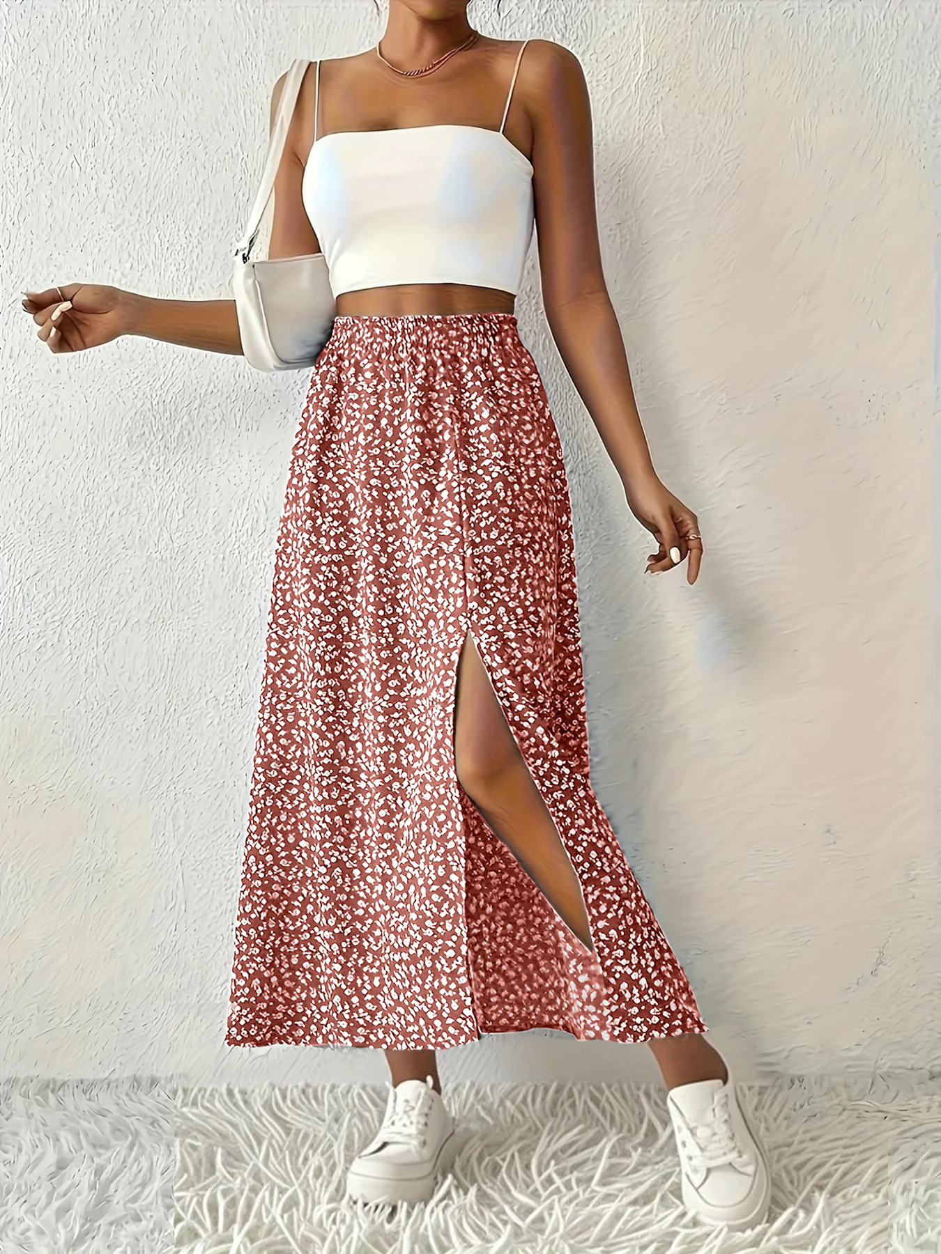 Vintage For Spring Summer, European And American TK Women's New Style, Waist-Cinching Printed Long Skirt With_ecoleips.com