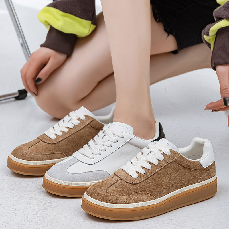 2026 Spring New Style White Shoes Fashionable Genuine Leather College Style Training Shoes Women's Ultra Soft Casual Sports Running Shoes Thick Sole