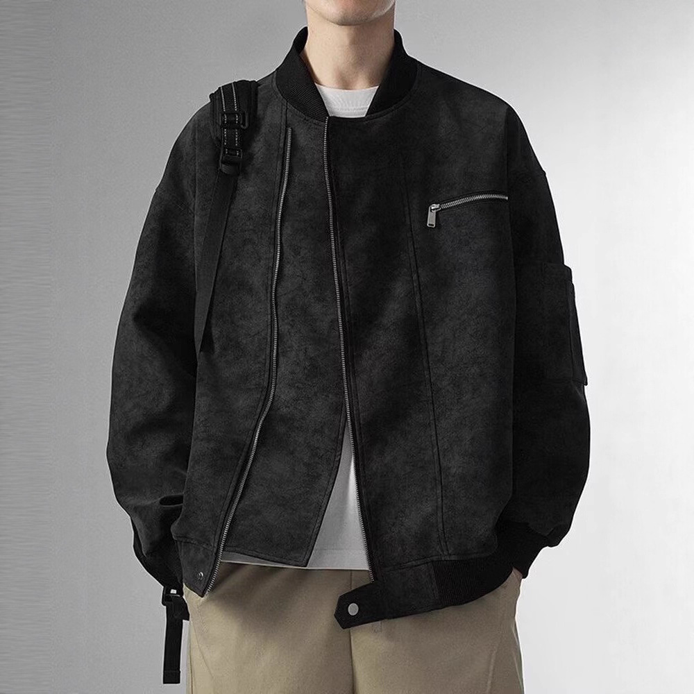 2025 nueva chaqueta de cuero lavada con agua chaqueta de hombre moda retro americana locomotora pareja chaqueta de solapa de moda hombre