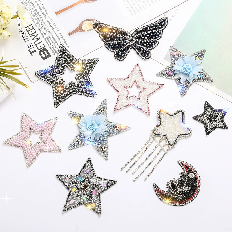 Персонализированные нашивки со стразами в виде звезд, термонаклейки, нашивки с маленькими отверстиями, декоративные нашивки для одежды, оптовые стразовые нашивки
