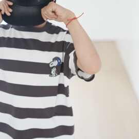 夏季百搭宽条纹儿童短袖史努比刺绣男女童圆领T恤可爱透气舒适