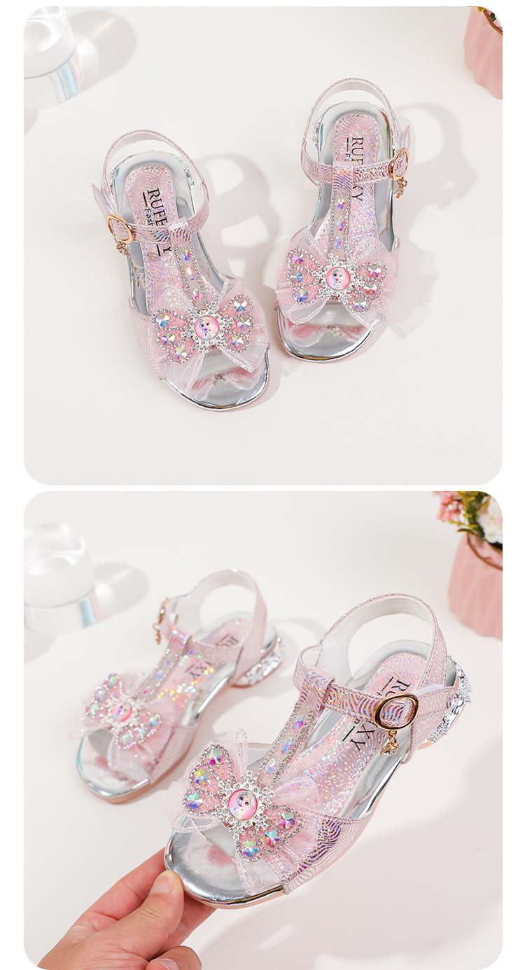 Sandali da principessa per bambine, alla moda, con strass, per studenti, da ballo, sandali con fiocco per ragazze_voghion.com
