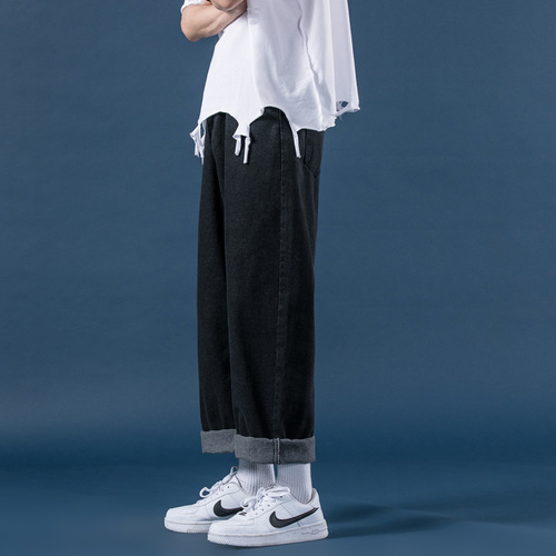 Light-colored men's loose fit trendy brand versatile straight-leg pants Korean style trendy retro wide-leg ground-length father pants