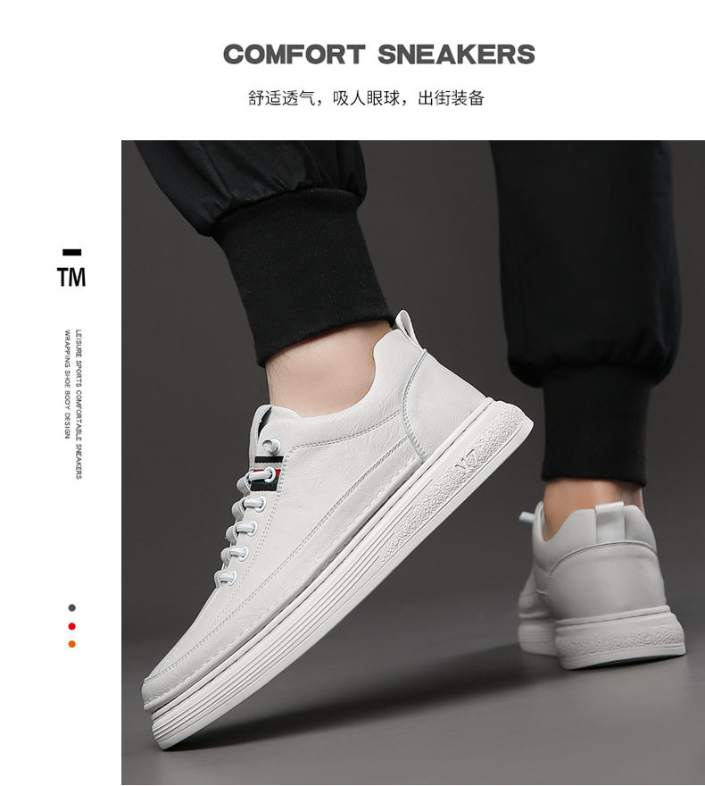 Giày sneaker nam da bò thật phối da, đế bằng mềm, cổ thấp, dây thun co giãn — GX2036 kaki, GX2036 màu trắng, GX2036 màu xám chi tiết 5