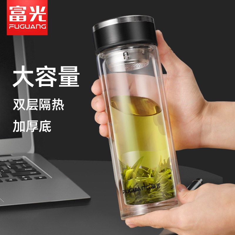 富光2116高颜值双层玻璃杯 隔热耐高温水杯 杯子玻璃家用批发