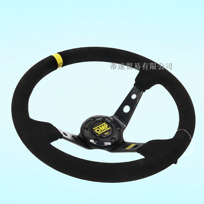 Factory Direct Sale 14inch Omp Blue Suede Leather Steering Wheel, Matte Leather, Deep Concave Steering Wheel with 70mm Hole Spacing