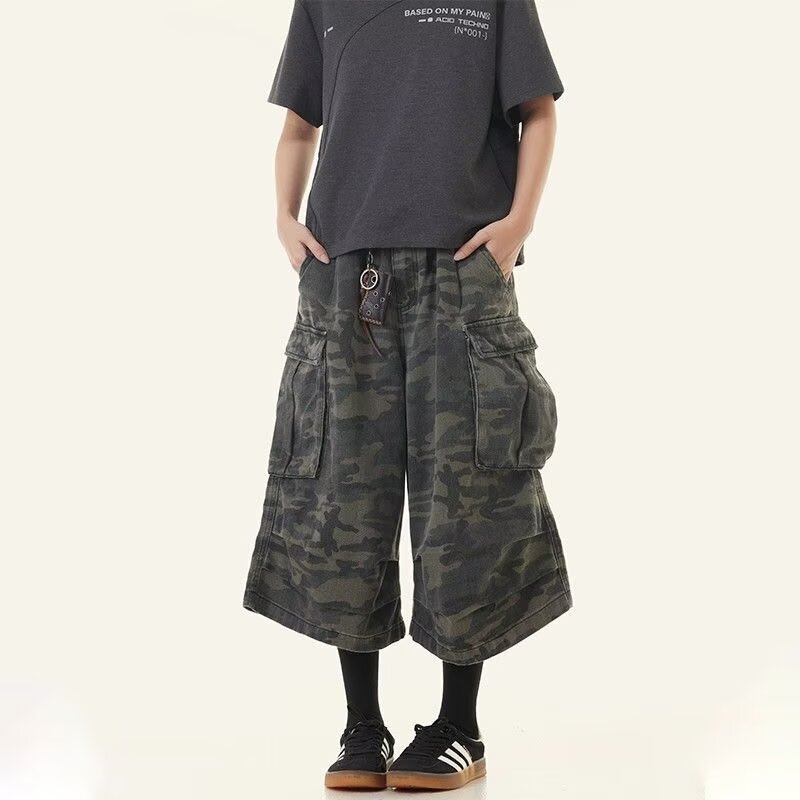 Men's Denim Shorts Summer American-Style Camouflage Cropped Pants Trendy Versatile Loose Multi-Pocket Cargo Pants Wholesale