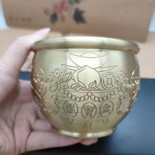 铜缸摆件黄铜水缸办公室摆件客厅小号纳福米缸聚宝盆家居摆设
