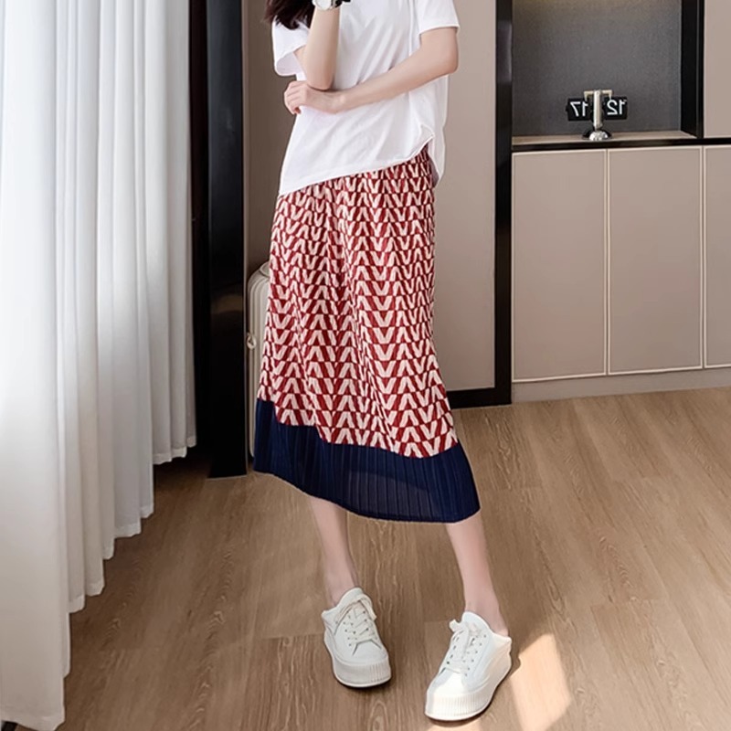 Anchor Hot-selling Skirt Women's High-end Printed Mid-length All-match One-step Straight Skirt Miyake Hip Skirt Anchor Hot-selling Skirt Women's High-end Printed Mid-length All-match One-step Straight Skirt Miyake Hip Skirt