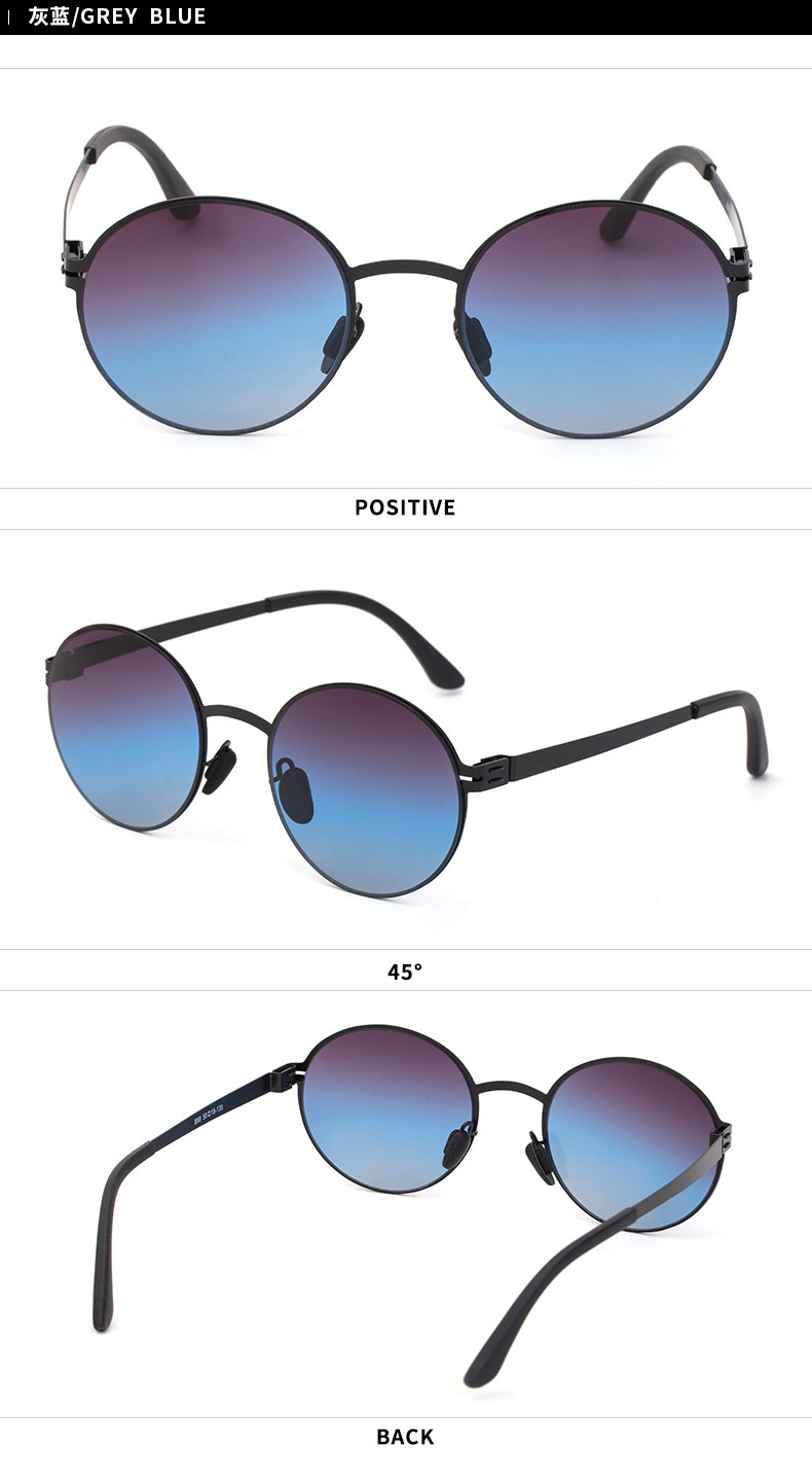 Simple Fashion Round Frame Spring Leg Screwless Steel Lens Sunglasses Wholesale Nihaojewelry display picture 5