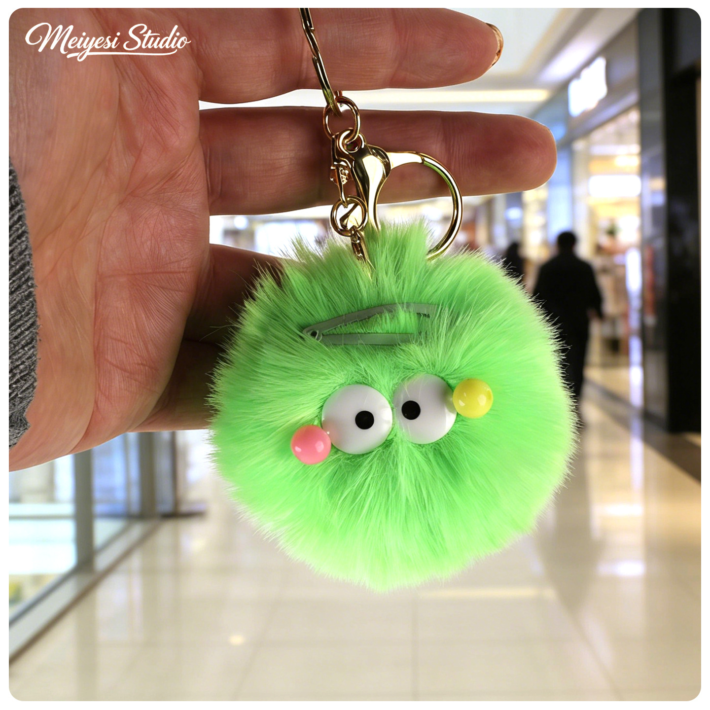 Verde fluorescente - bola de carbón - llavero