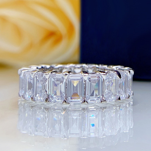 Large row of diamond rings fashionable green diamond emerald cut square full circle diamond ring s925 silver large diamond ring index finger ring
