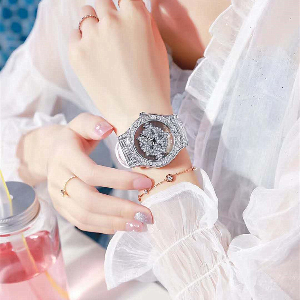 时尚时来运转新款正品手表女士石英防水真皮带手表镂空详情8