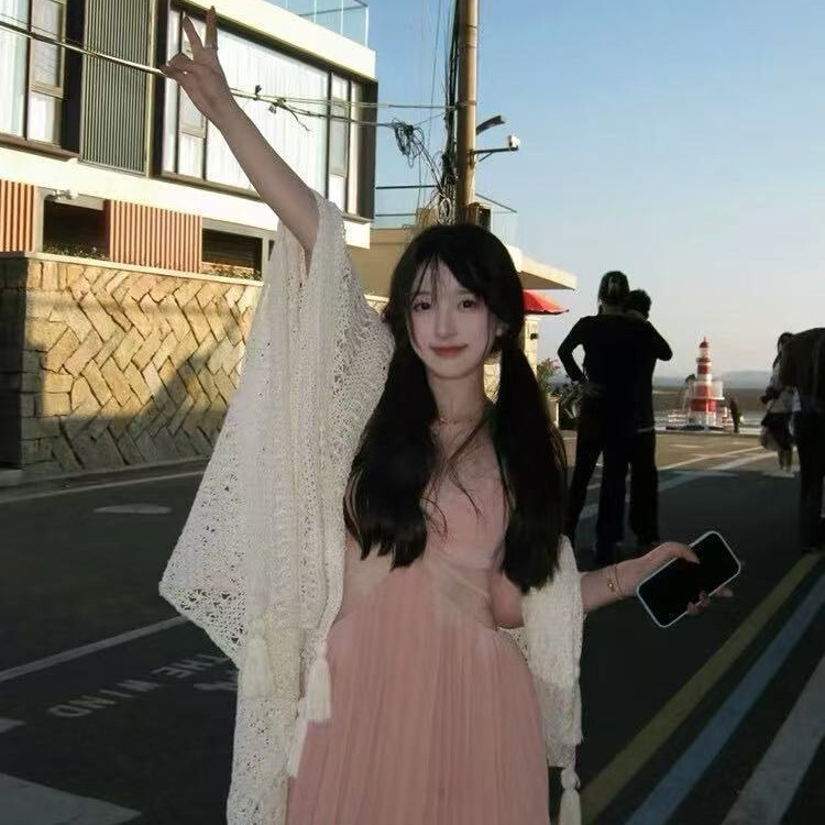 Forest-Style White Photo Shoot Outerwear Hollow-Out Knitted Shawl for Women 2026 New Spring and Autumn Ethnic Style Cape for Photoshoot