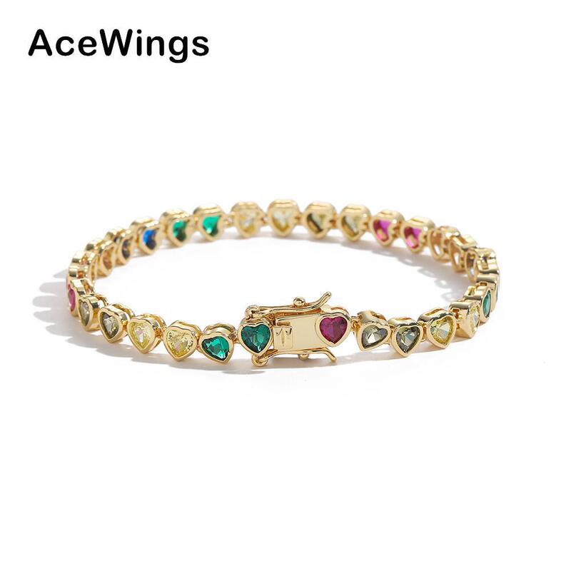 Europe and the United States cross-border explosions color tennis bracelet heart-shaped 4*4mm lovers stacked tennis chain hip-hop love chain