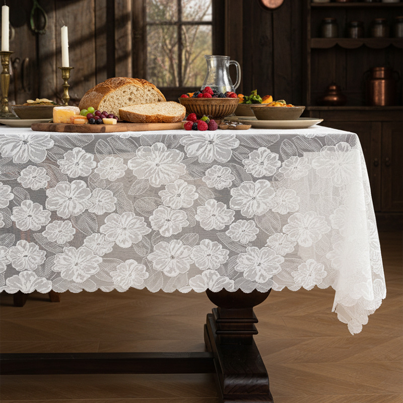 Camellia tela de mesa de encaje antideslizante de alta calidad tela de mesa de té lujosa ligera sensación de atmósfera de estudio tela de mesa cubierta transfronteriza mayorista