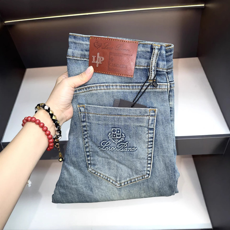 Libra Simple High-End European-Style Men's Jeans Slim Fit Stretchy Vintage Color Washed Slim Straight Long Pants