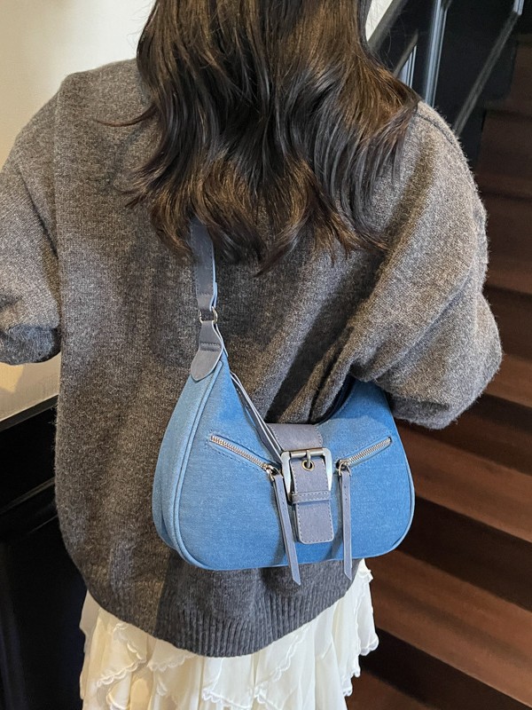 Bolsa de denim retro para mujeres 2025, otoño y invierno, nuevo estilo ocio, bolsas de brazo simples, bolsas de bolsillo de viajes de moda