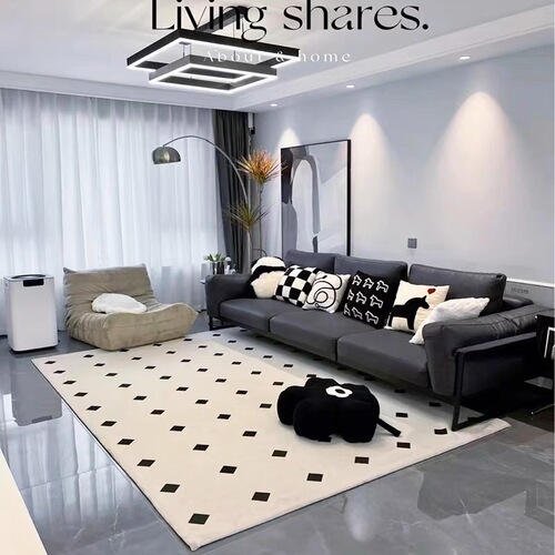 Semi-sheep wool thick black and white modern living room minimalist rug bath mat washable bedroom rug bed side rug