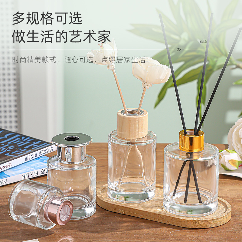 Botella de aromaterapia sin fuego, botella vacía, botella pequeña de vidrio cilíndrico, jarrón seco de ratán, decoración de dormitorio de inodoro, botella de fragancia de perfume