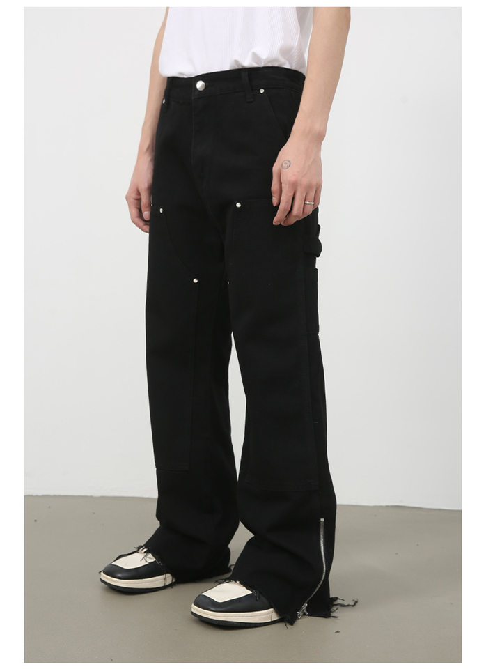 Quần jean nam ống suông phối khóa kéo phong cách Hàn, quần dài denim mềm mại — Màu đen chi tiết 6
