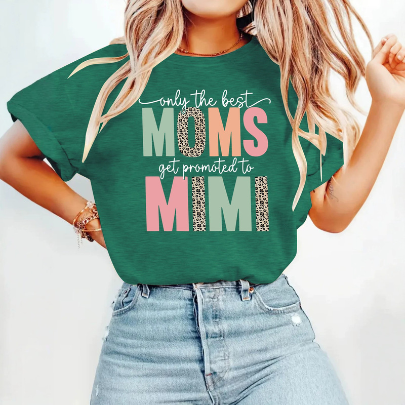 "Only the best mothers can be promoted to MIMI" printed round-neck short-sleeve versatile stylish women's t-shirt