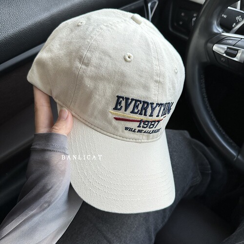 New American retro washed cotton embroidered letter baseball hat for men and women with wide brim and face-shaped small peaked cap