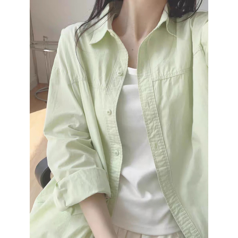 春夏季纯棉黄色衬衫通勤穿搭2025新款女薄款长袖衬衣外套防晒上衣|undefined