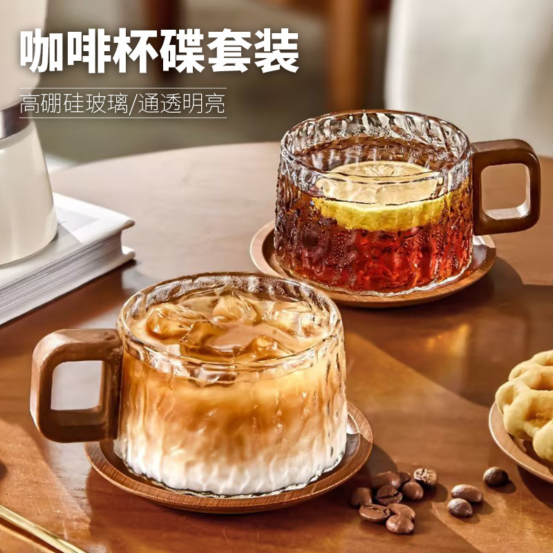 Cross-Border Wholesale of Vintage Coffee Cup and Saucer Sets for Afternoon Tea Parties, High-Quality Transparent Glass Cups Manufacturer