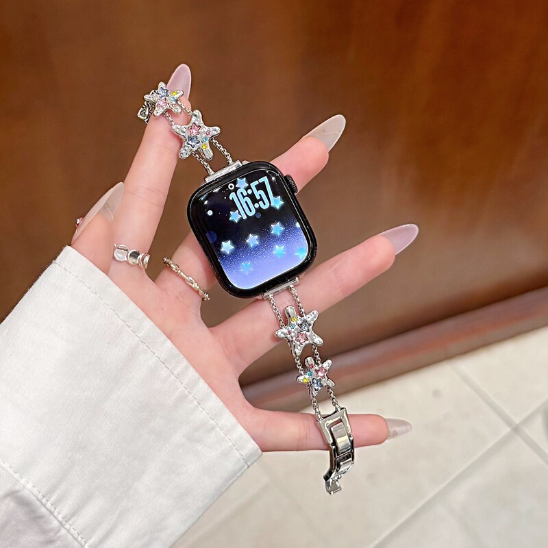 iWatch Starfish Colored Diamond Watch Strap Is Suitable for S10 Generation Apple Watch Applewatch98765Se Xiaomi 10