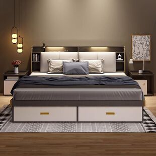 Bed Modern Simple High Box Storage Bed Double Bed Master Bedroom Big Bed Wedding Bed Small Apartment Pneumatic Storage Bed
