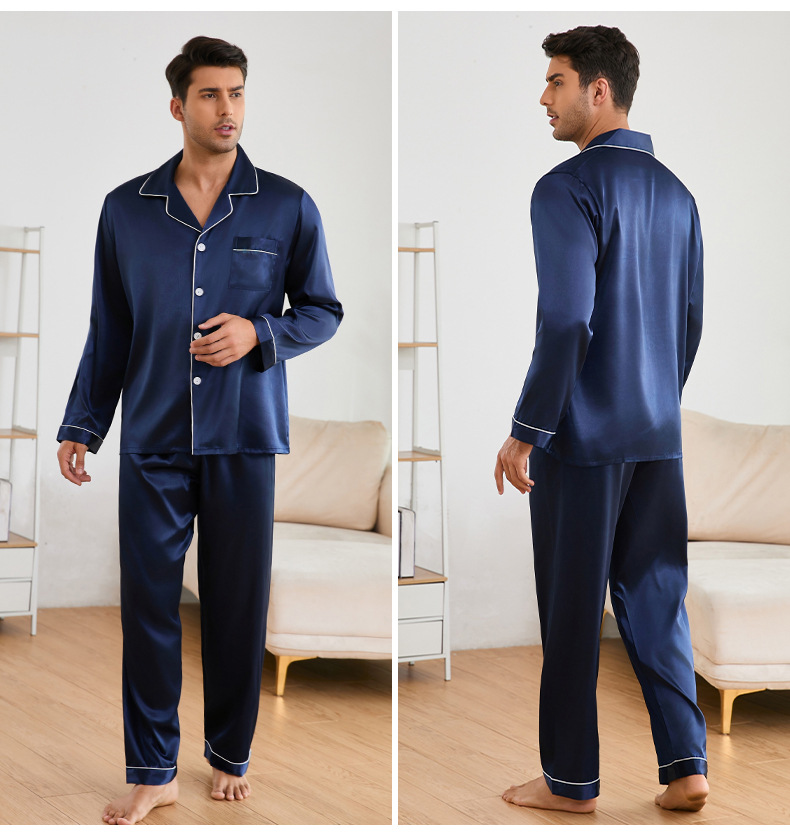 Yaoyin Herren-Pyjama aus Eisseide, Frühlings- und Herbstset, Hochzeits-Set, rote Ärmel, lange Hose, Hausanzug TZ21762_voghion.com