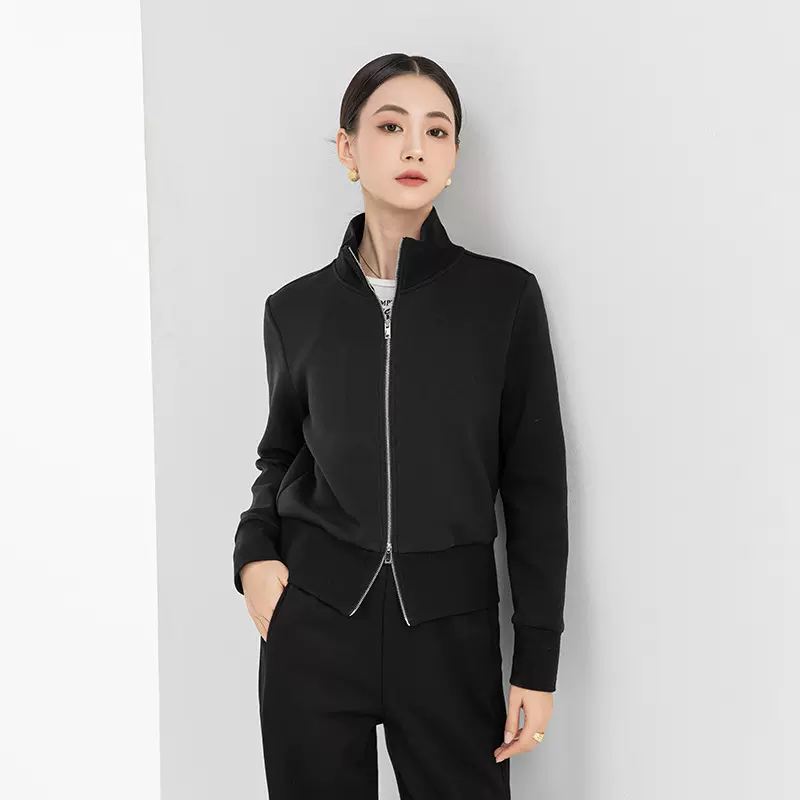 鑫阁美式复古街头短款卫衣女秋冬新款双拉链立领开衫外套长袖上衣