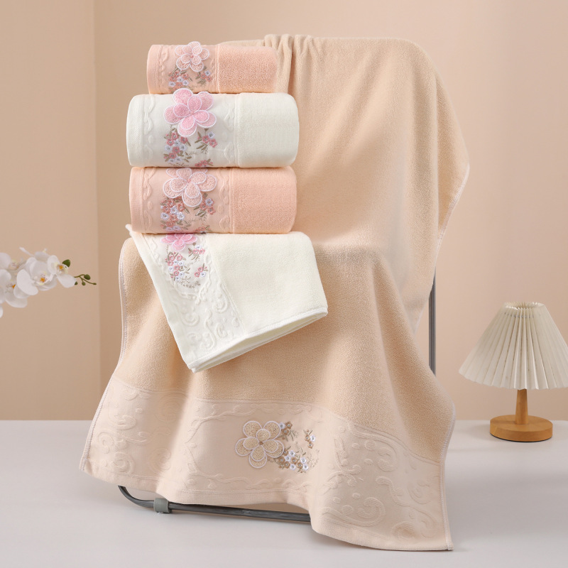Three-Dimensional Embroidered Pure Cotton Soft Thick Absorbent Towel Bath Towel for Home Daily Use and Holiday Gifts Three-Dimensional Embroidered Pure Cotton Soft Thick Absorbent Towel Bath Towel for Home Daily Use and Holiday Gifts