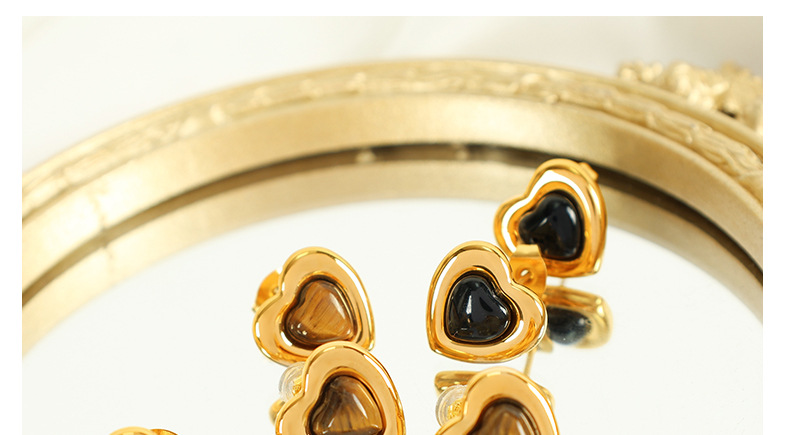 9g Weight Natural Stone, Glass Inlay Material Earrings, Necklace Classification Holiday, Daily Occasion 304 Stainless Steel Material Heart Shape Pattern Women's Gender Inlay Design Simple Style Style Wholesale Jewelry Simple Style Heart Shape 304 Stainless Steel Natural Stone Glass Inlay Earrings Necklace 2
