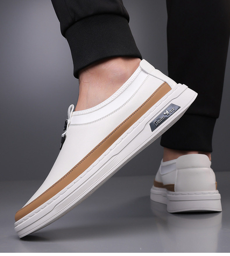 Giày sneaker nam cổ thấp dáng giày ván, mũi tròn, dây buộc, mặt da mềm — GX367 màu trắng, GX367 màu đen chi tiết 12