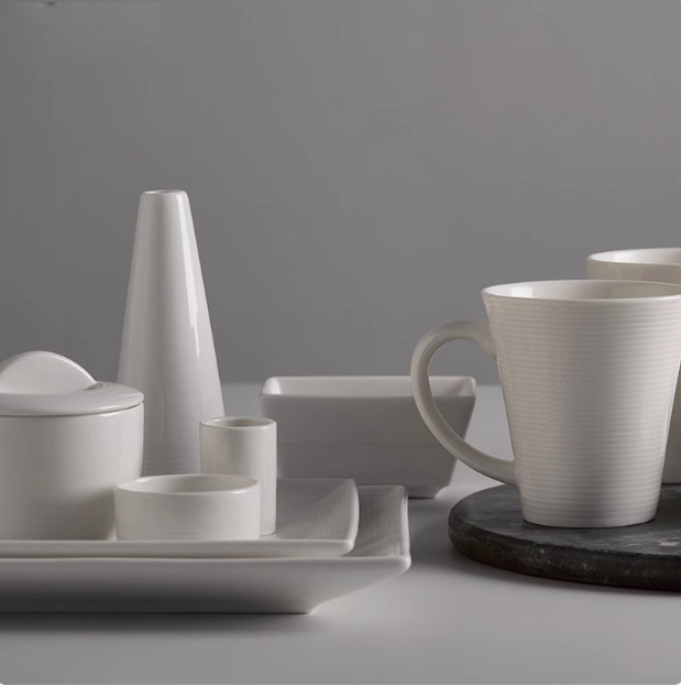 Transfronterizo cola única serie de línea de cerámica de perla blanca cubierta de espaguetas plato de filete taza de café espresso