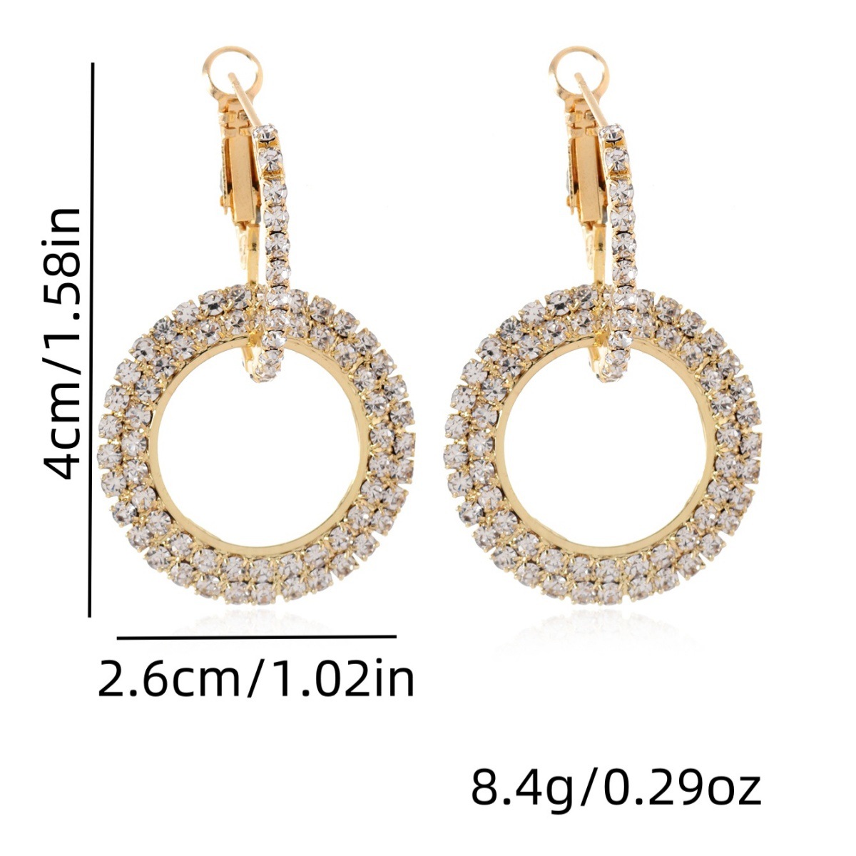 Pendientes largos de círculo con strass - Pendientes colgantes de personalidad estilo coreano - Pendientes exagerados europeos/americanos para mujer image 6