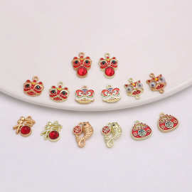 保色合金滴油喜庆国风狮头锦鲤福锁diy手链车载吊坠钥匙扣配件