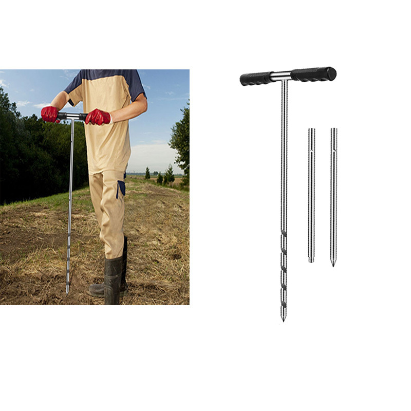 Heavy DuTy STainless STeel Soil Sample Probe CombinaTion Probe Rod AdjusTable 17- 32-48inch wiTh T-shank Probe Tools