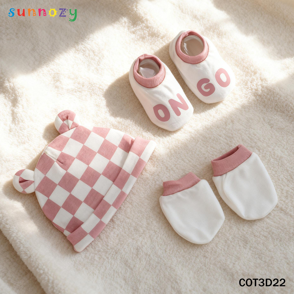 Conjunto de tres piezas de gorros y calcetines de algodón puro para recién nacidos Sunnozy, productos para recién nacidos, guantes, calcetines y gorros para bebés de cuatro estaciones.
